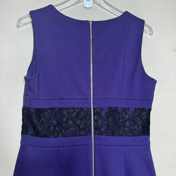 Karl Lagerfeld Paris Women's Purple And Black Lace Inset Sheath Dress - Picture 4 of 11